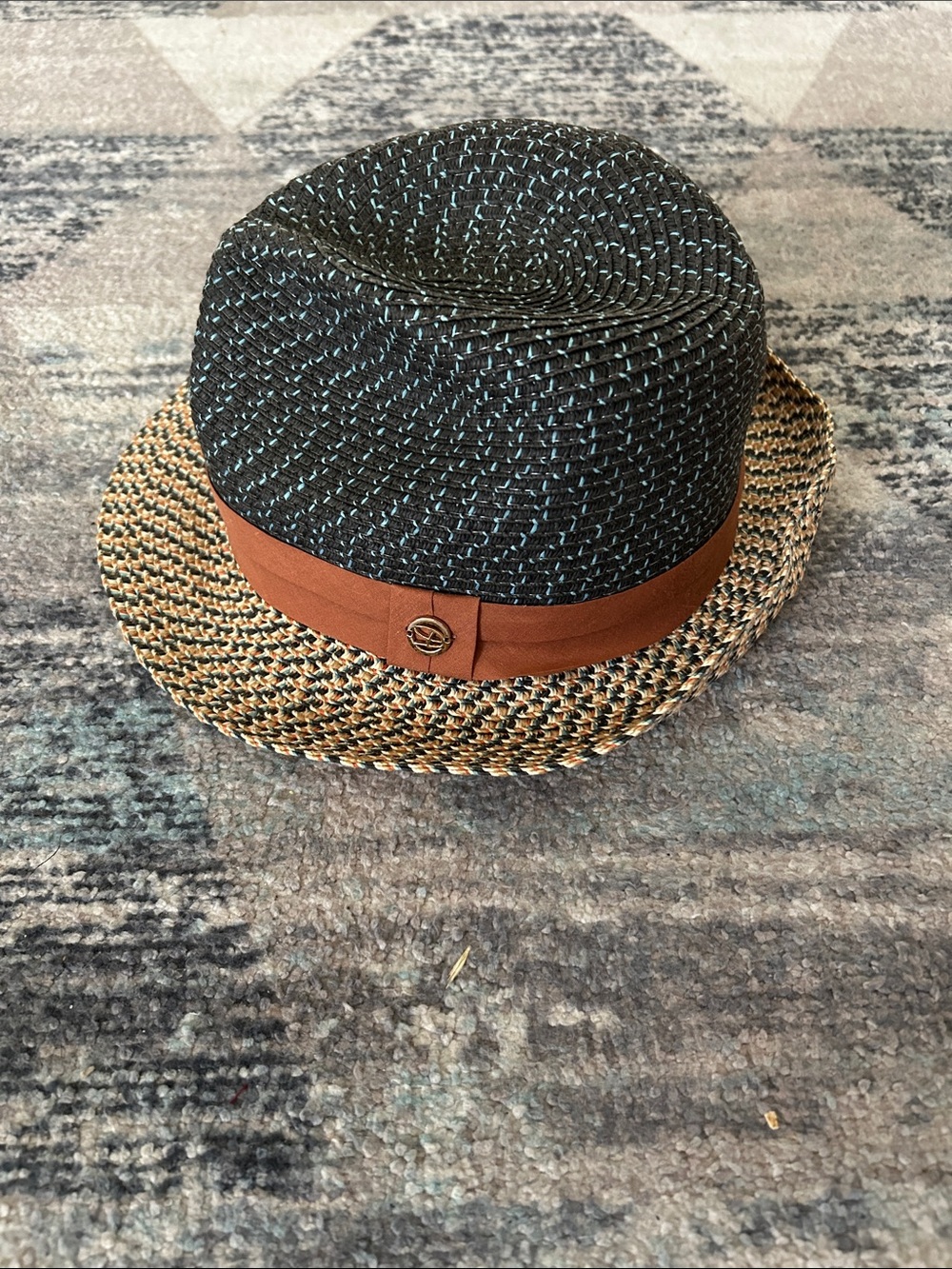 Woven Two-Tone Straw Trilby with Rust Band